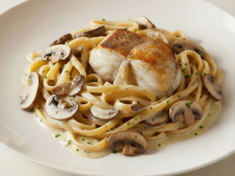 Blanquette de lotte aux champignons et pâtes