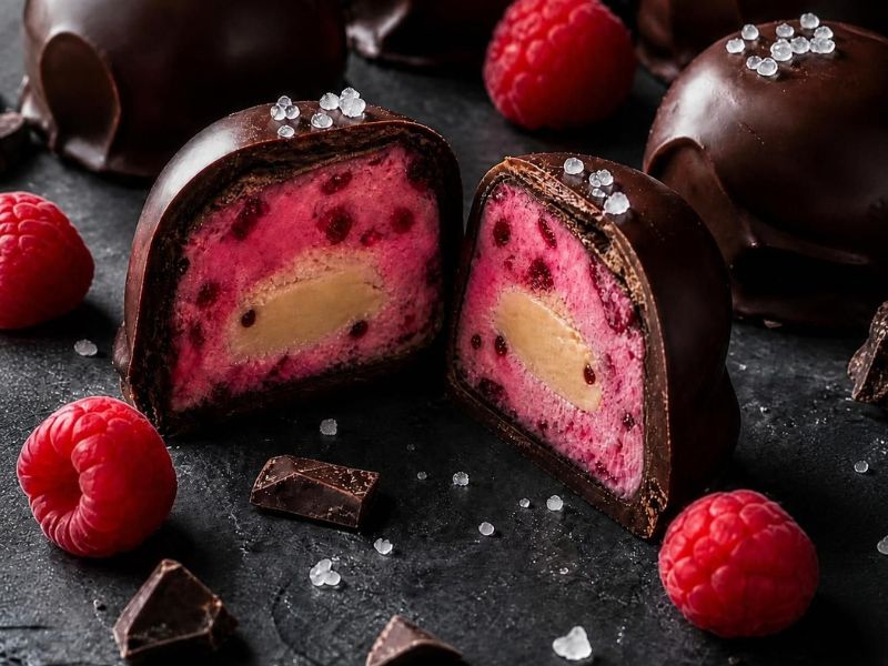 Bouchées glacées aux framboises et coeur fondant