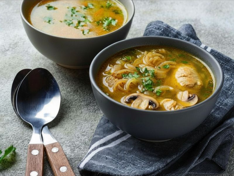 Cabillaud et bouillon de champignons