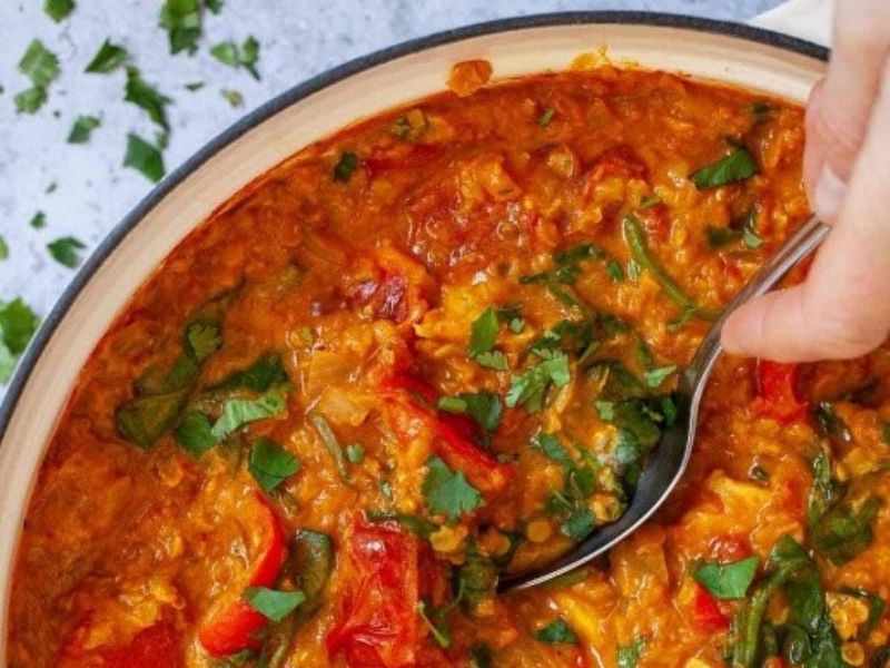 Curry de lentilles corail et poulet