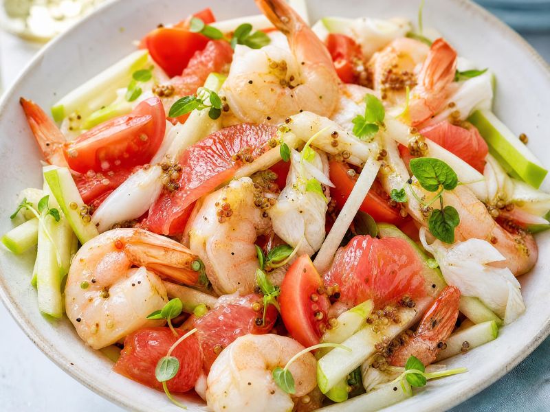 Salade acidulée pomme et crustacés