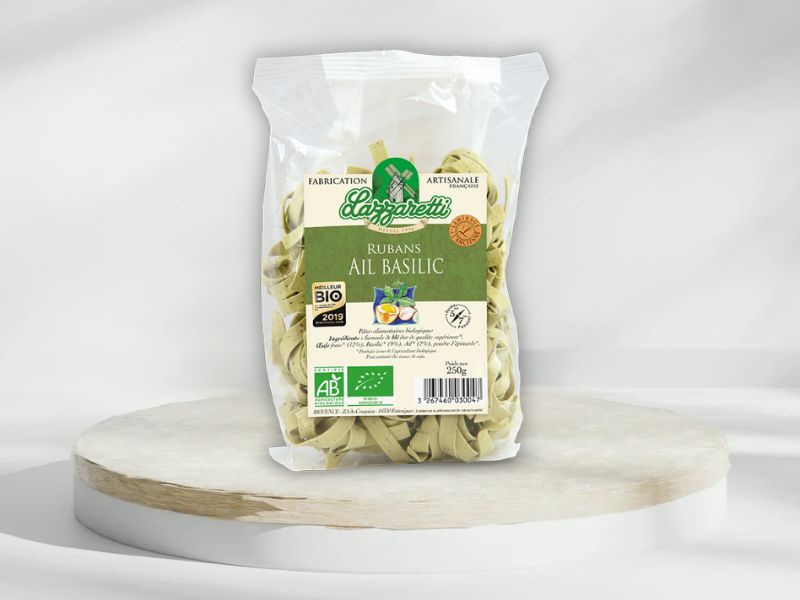 Pâtes Rubans Artisanales BIO Ail Basilic
