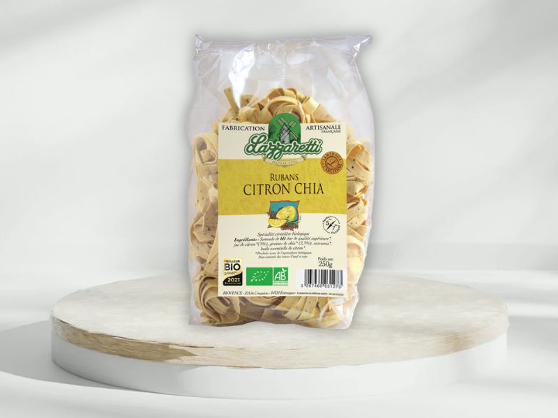 Pâtes Rubans Artisanales BIO Citron et Chia