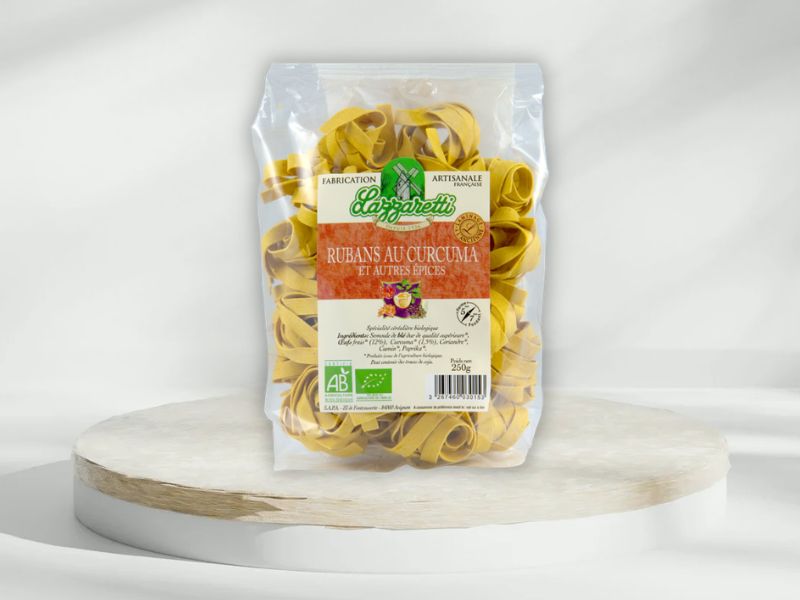 Pâtes Rubans Artisanales BIO Curcuma et autres épices
